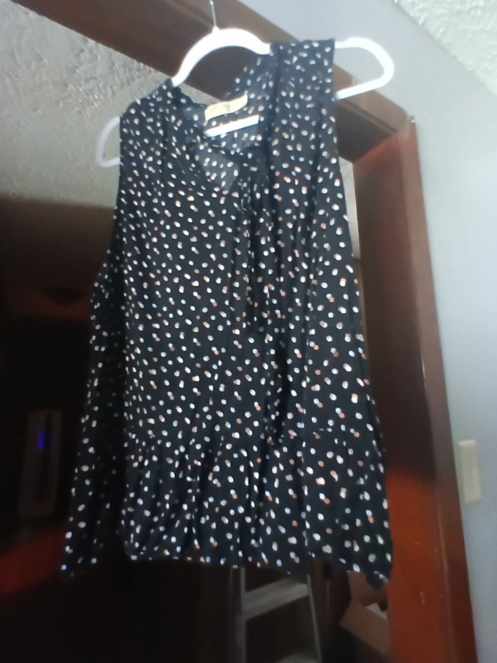 Faded Glory Black Sleeveless Polka Dot Tie-Neck Camisole